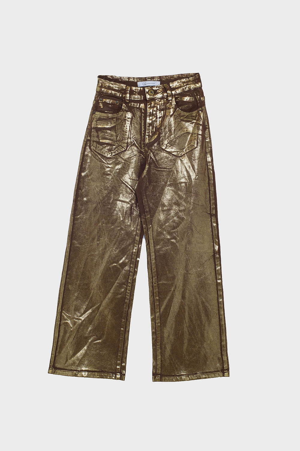 Jean droit marron avec reflets métalliques dorés