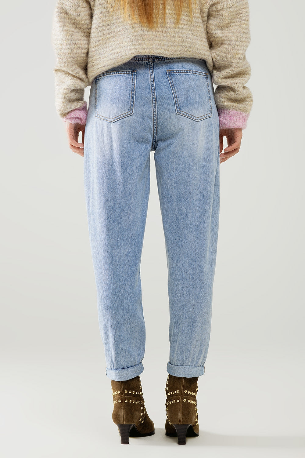 Jean droit taille haute à délavage clair