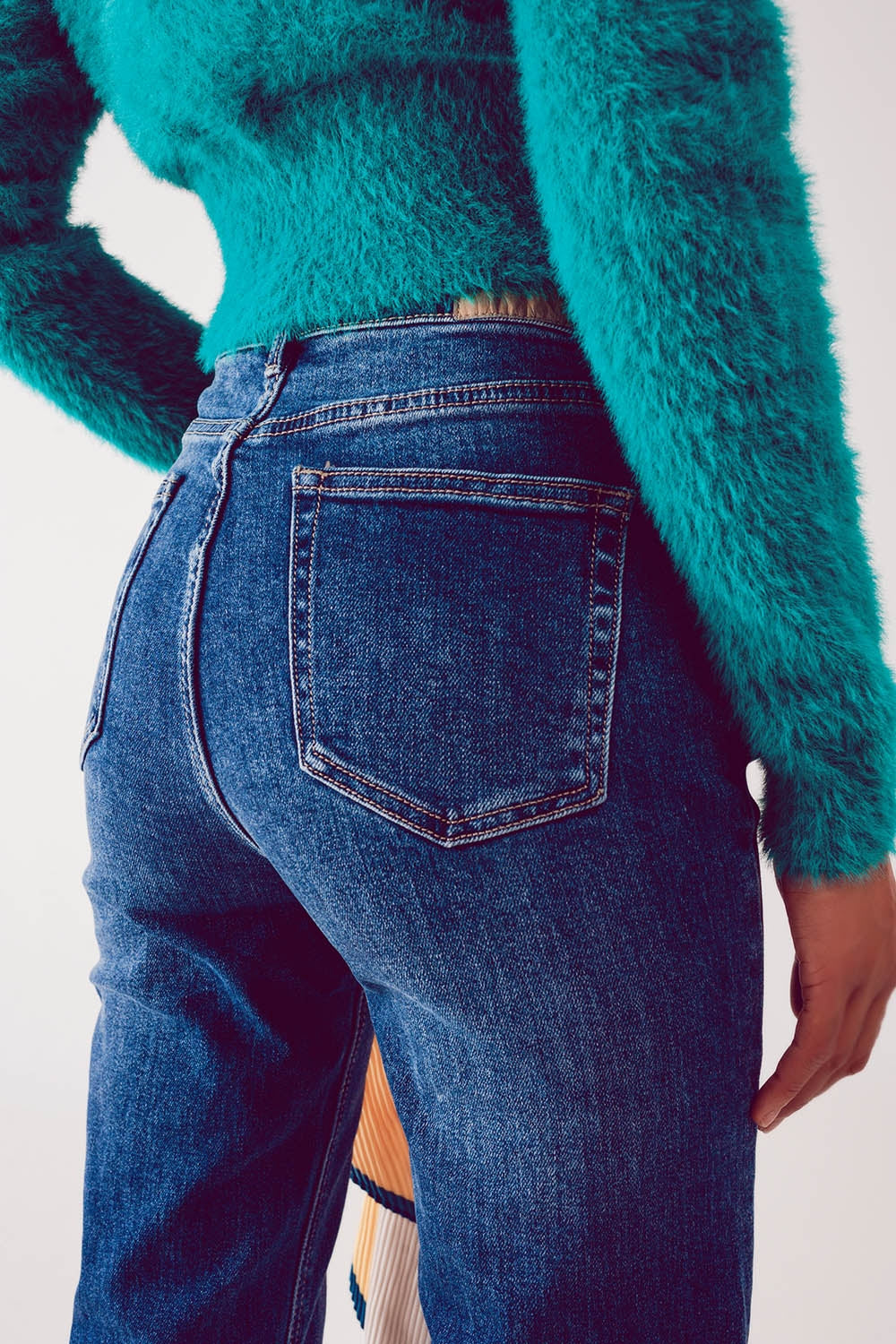 Jean droit taille haute en coton mélangé Bleu profond