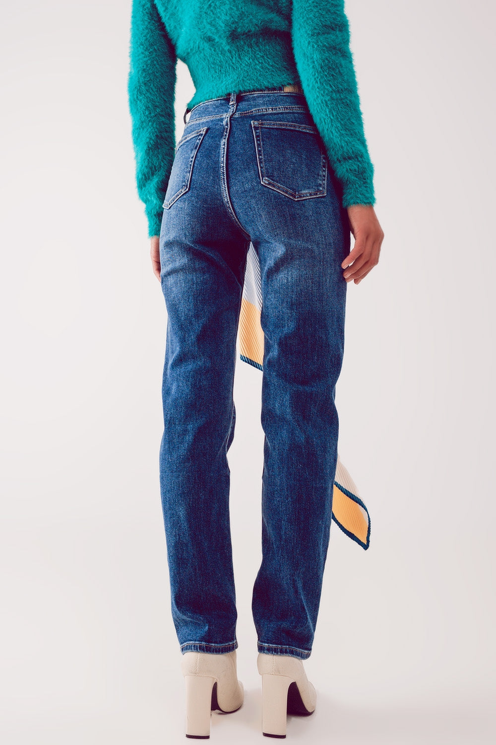 Jean droit taille haute en coton mélangé Bleu profond