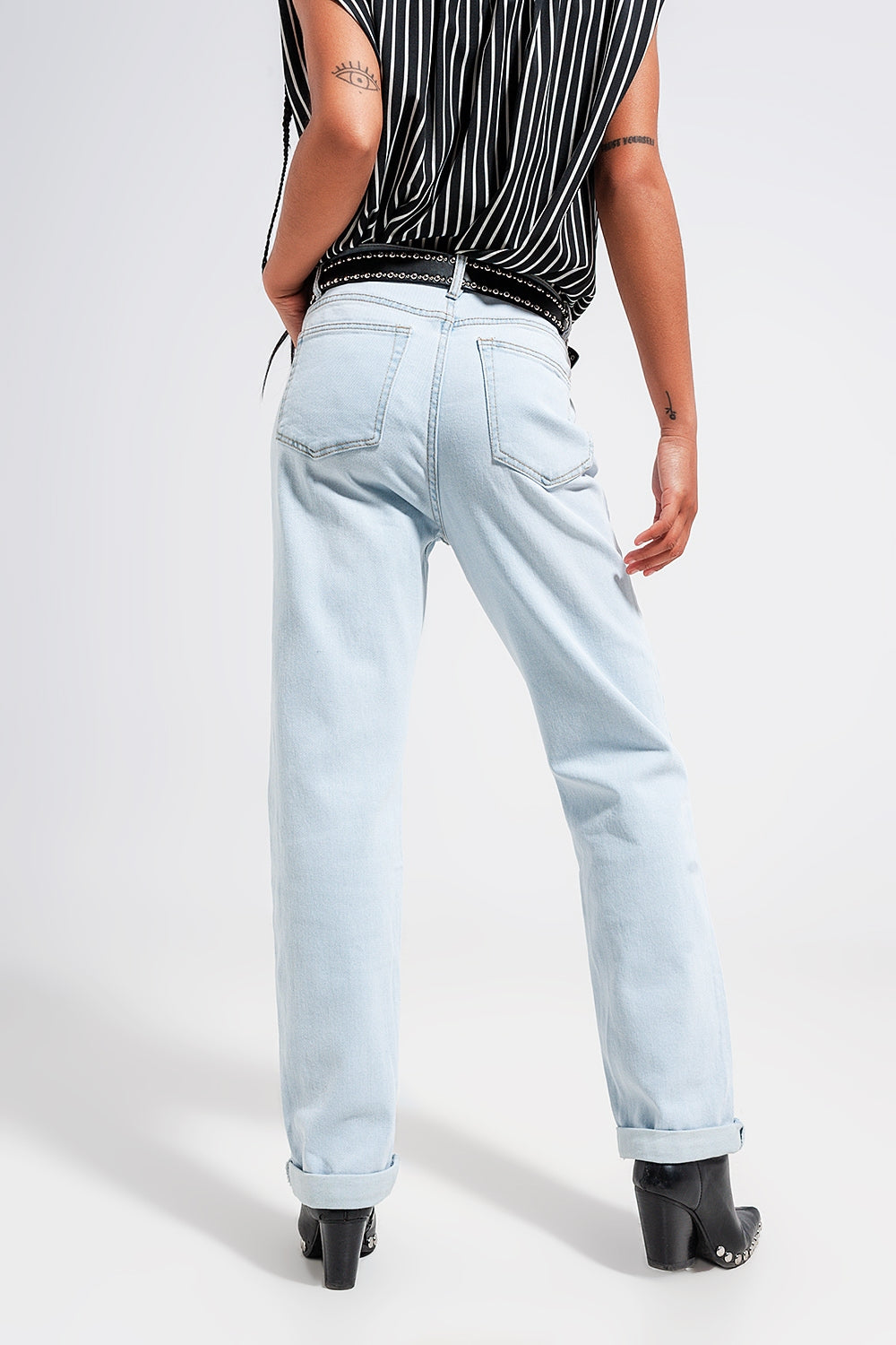 Jean droit taille mi haute Délavage clair vintage