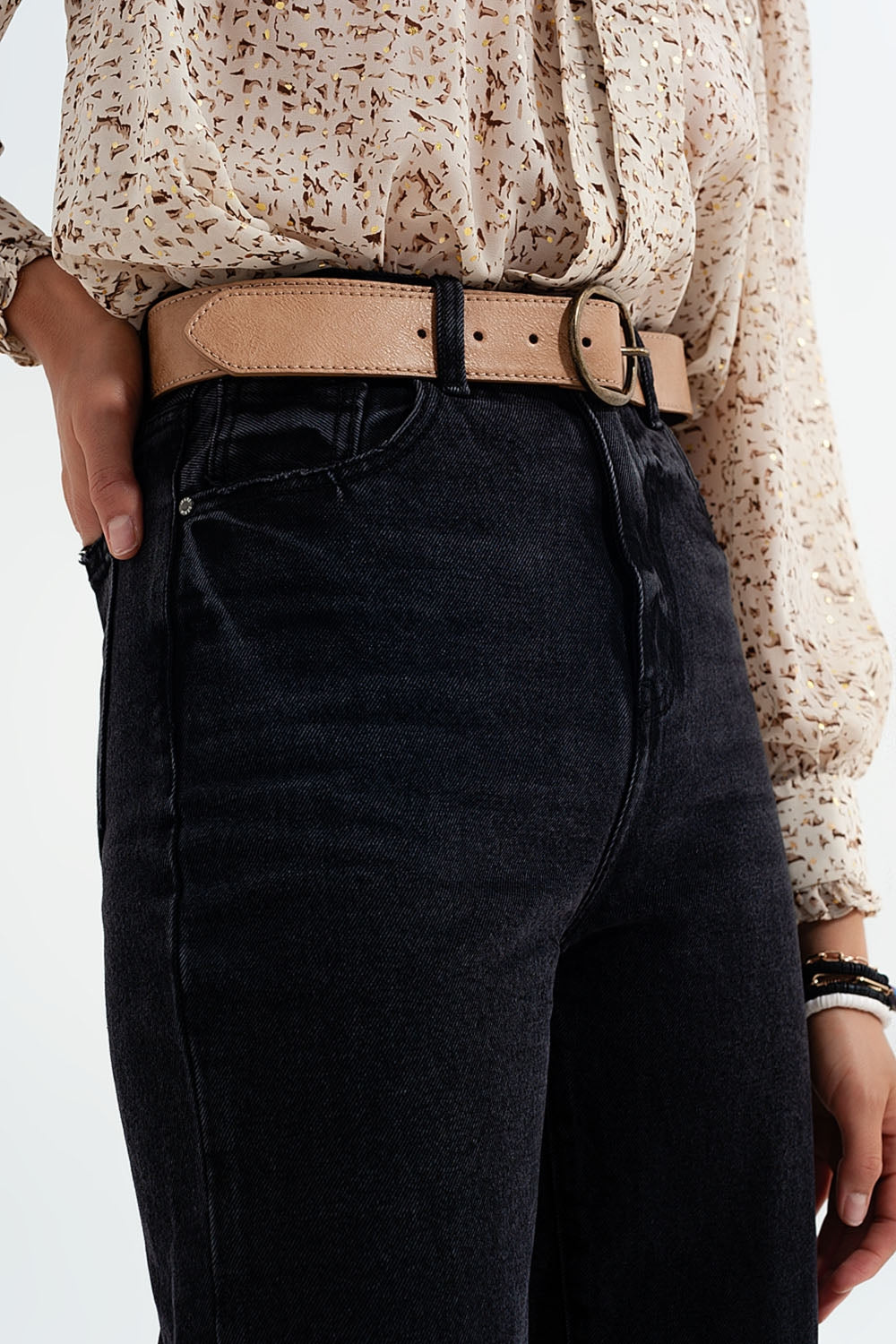 Jean droit taille ultra haute Noir