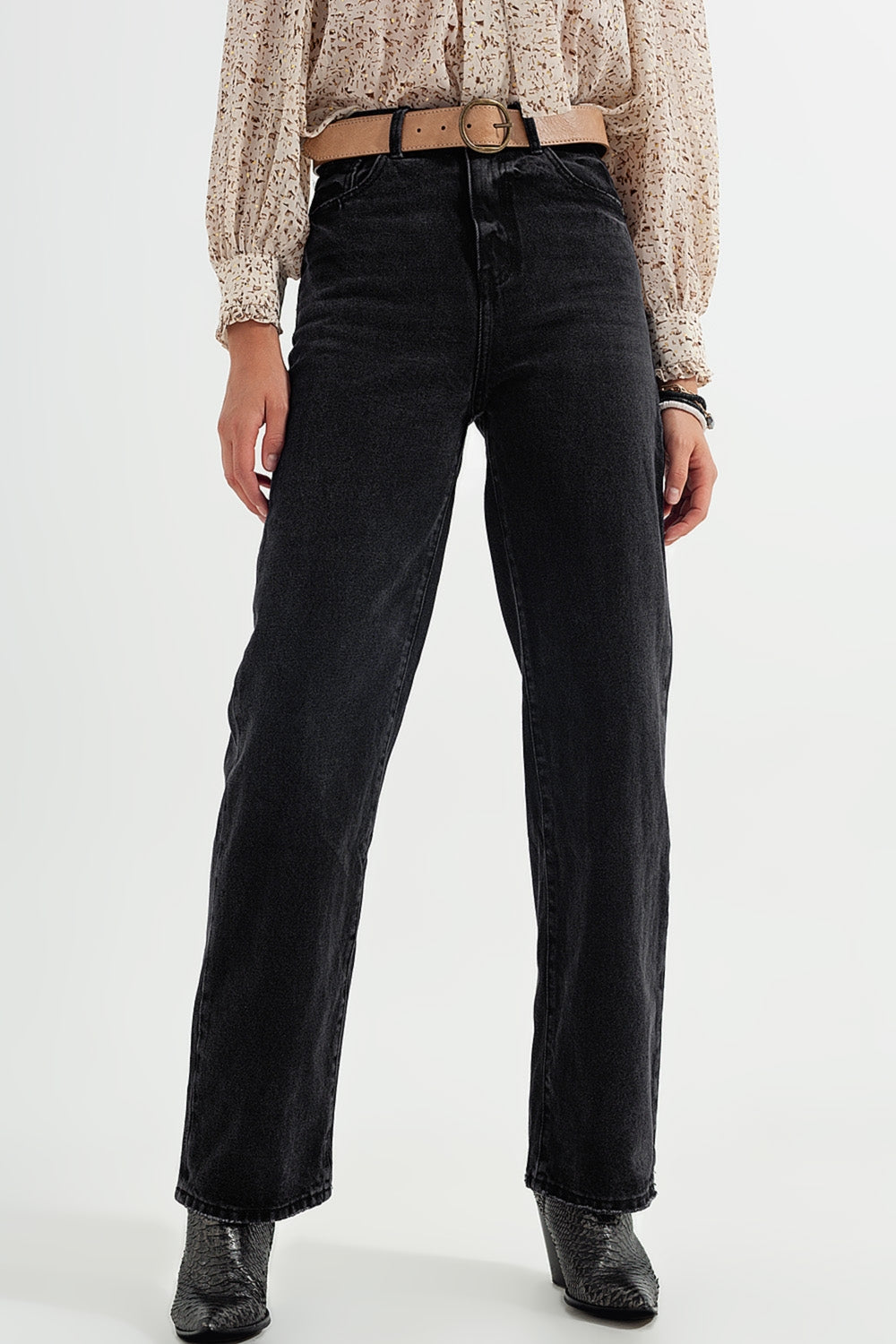 Jean droit taille ultra haute Noir