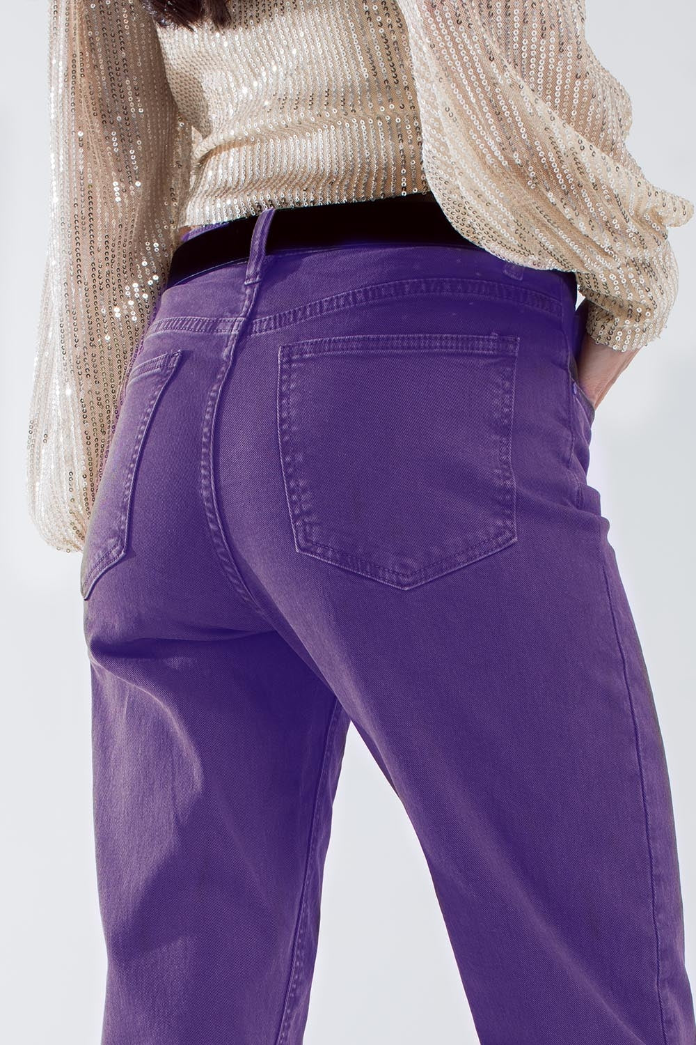Jean droit violet avec ourlet