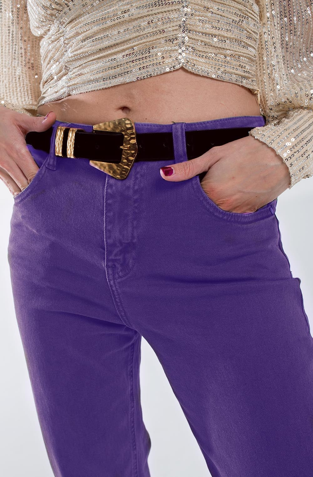 Jean droit violet avec ourlet