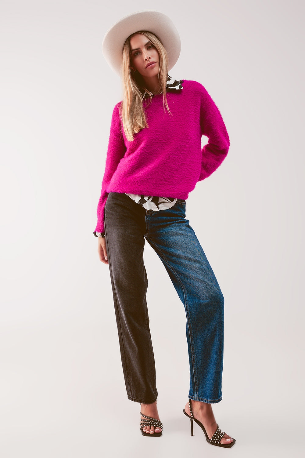 Jean droite à motifs color block