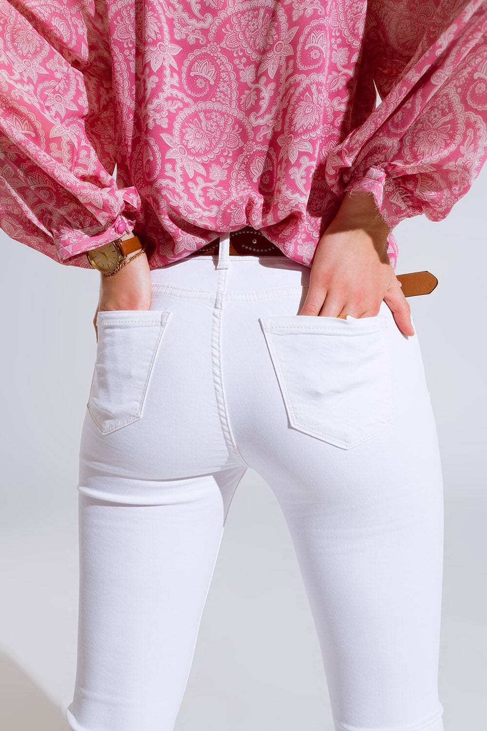 Jean évasé basique à taille haute blanc