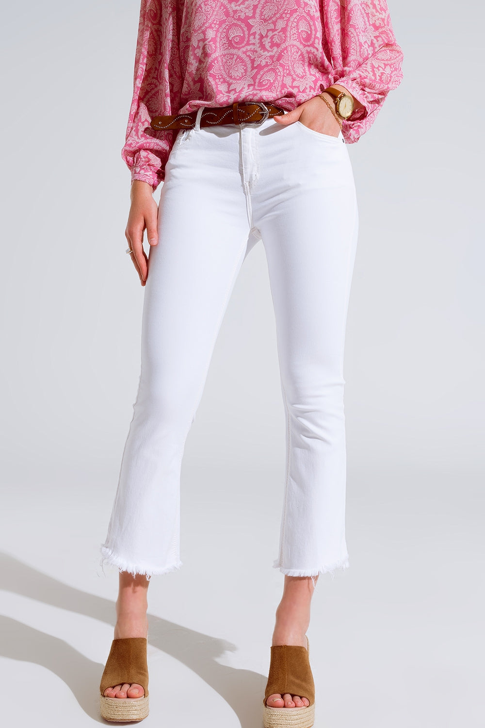 Jean évasé basique à taille haute blanc