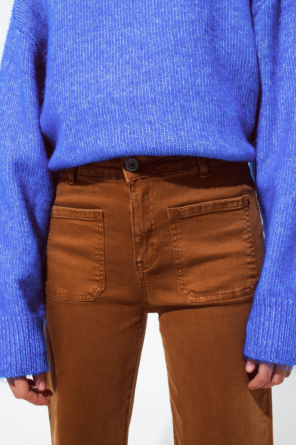 jean flare à taille haute et poche avant camel