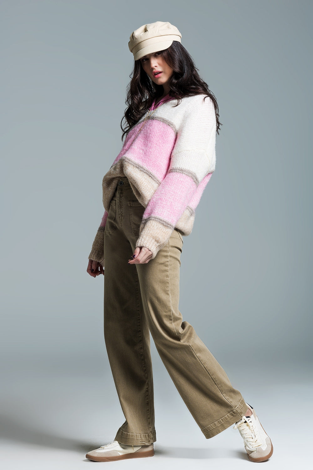 jean flare à taille haute et poches avant en kakhi