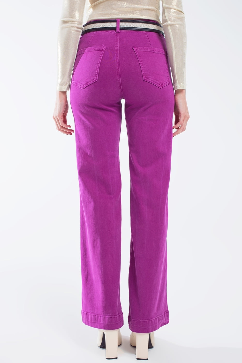 jean flare à taille haute et poches avant en magenta