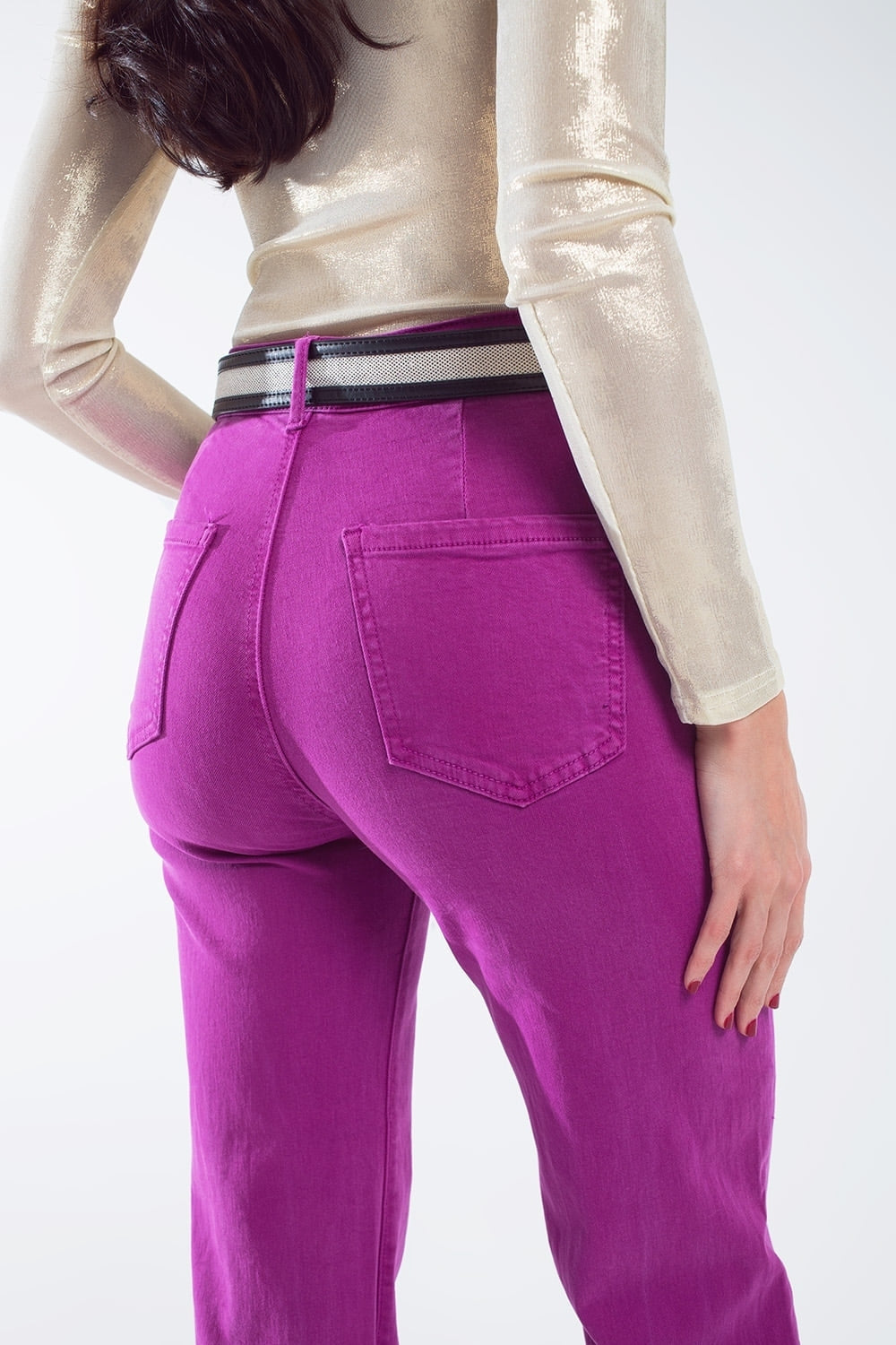 jean flare à taille haute et poches avant en magenta