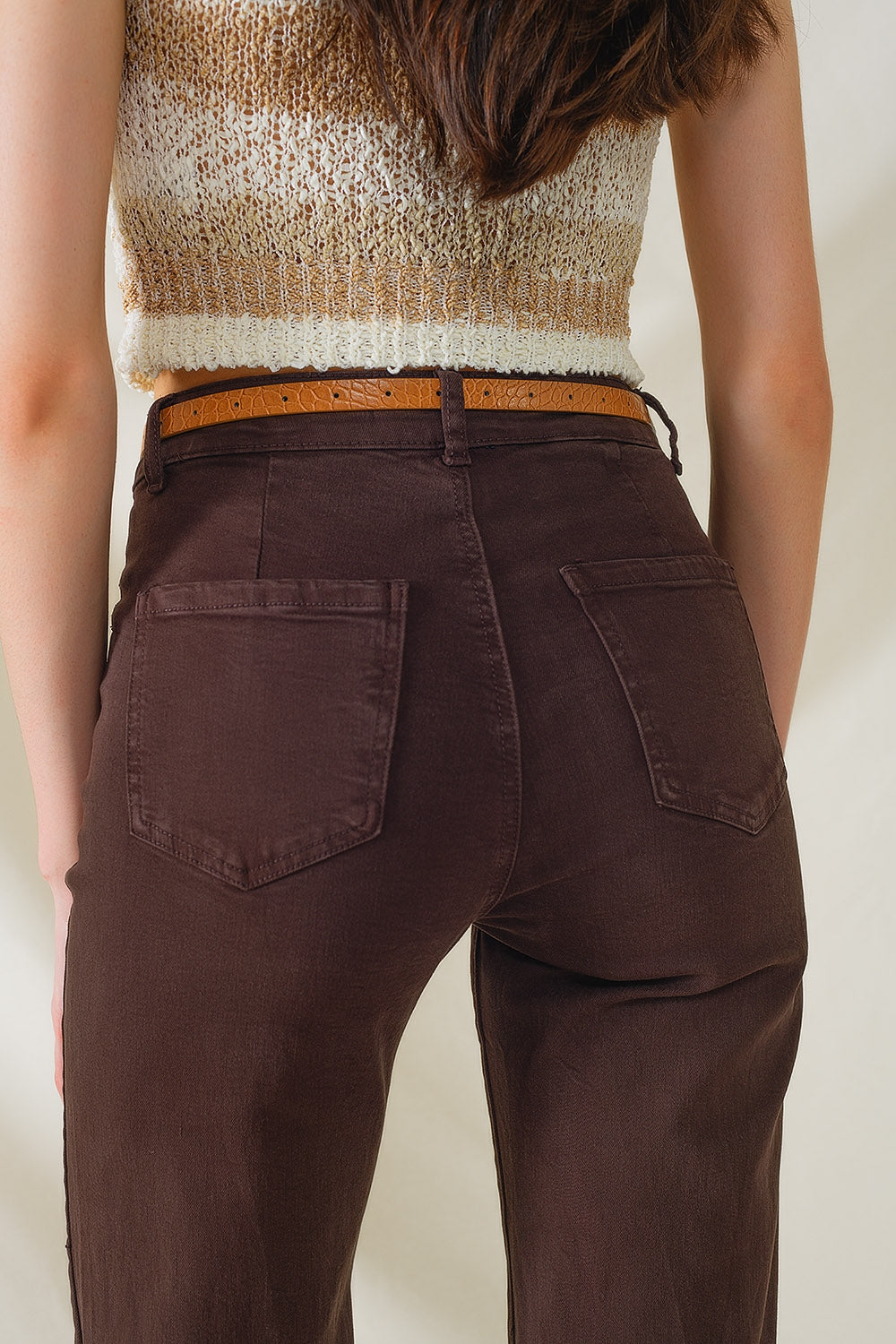 jean flare à taille haute et poches avant marron foncé