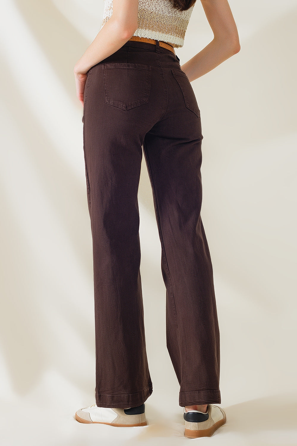 jean flare à taille haute et poches avant marron foncé