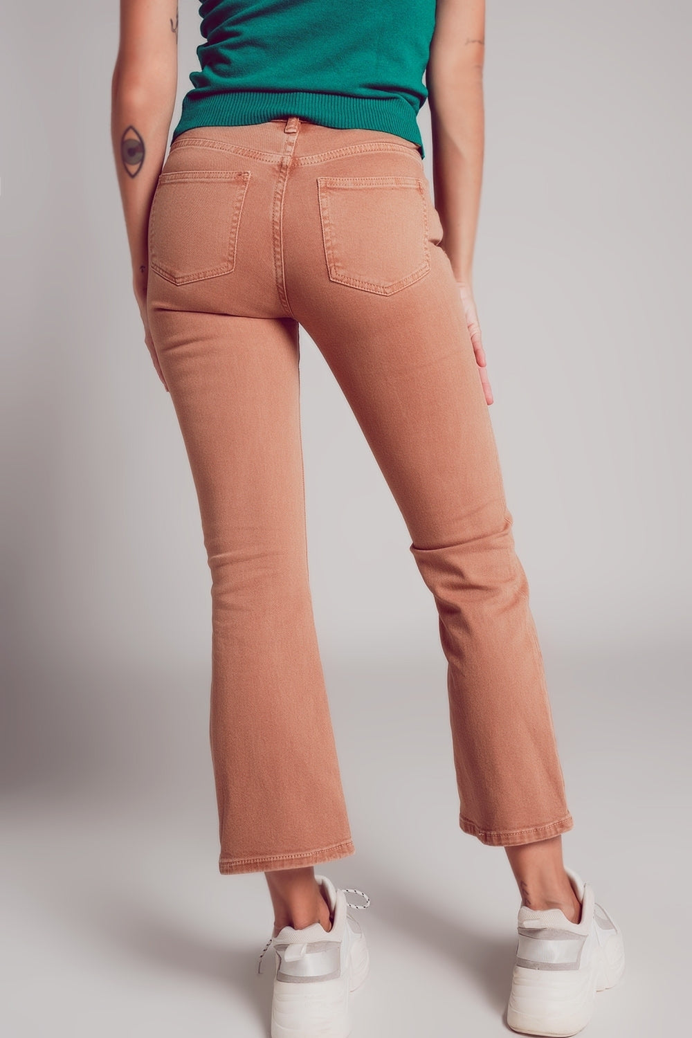 Jean flare taille haute en camel