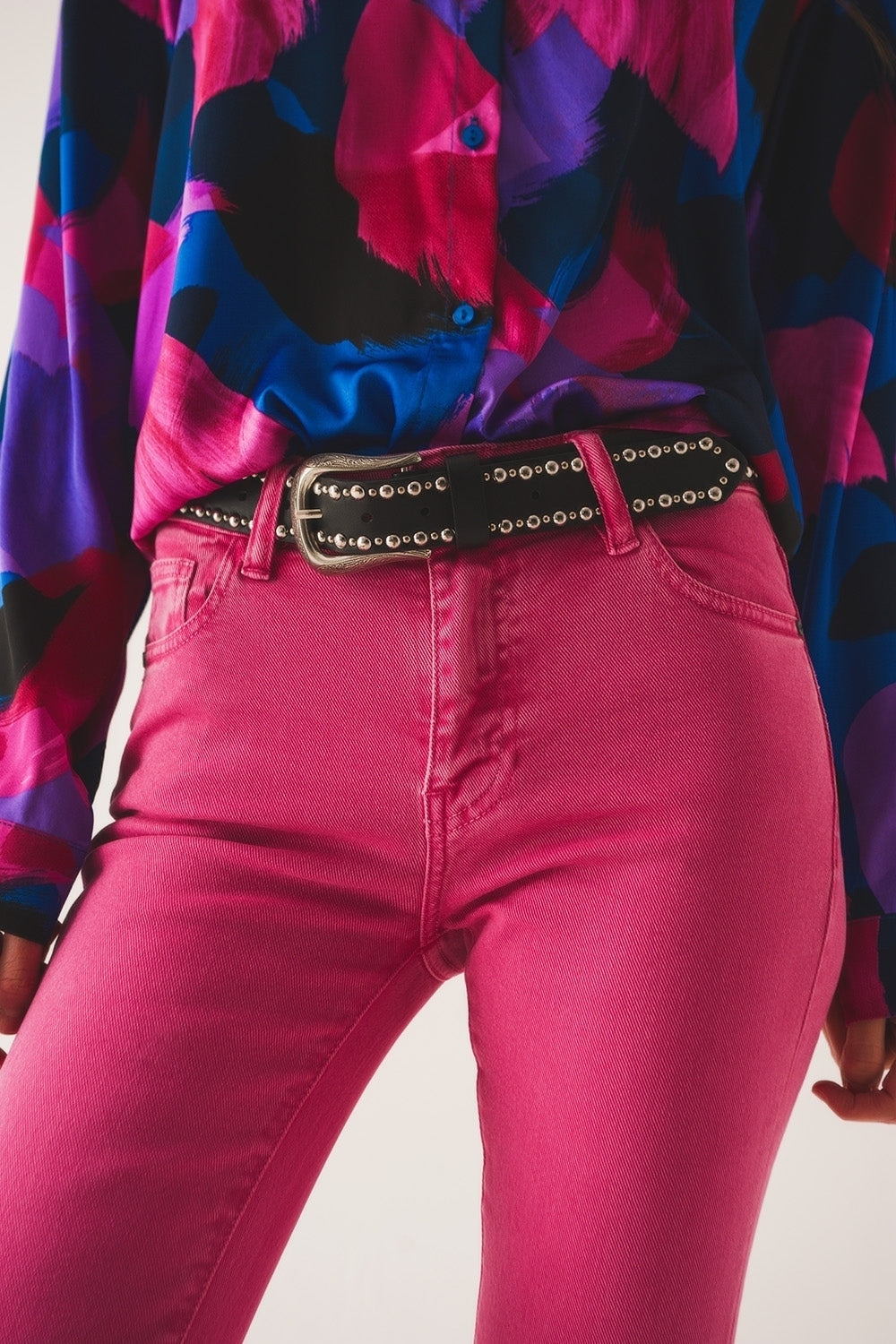 Jean flare taille haute en rose