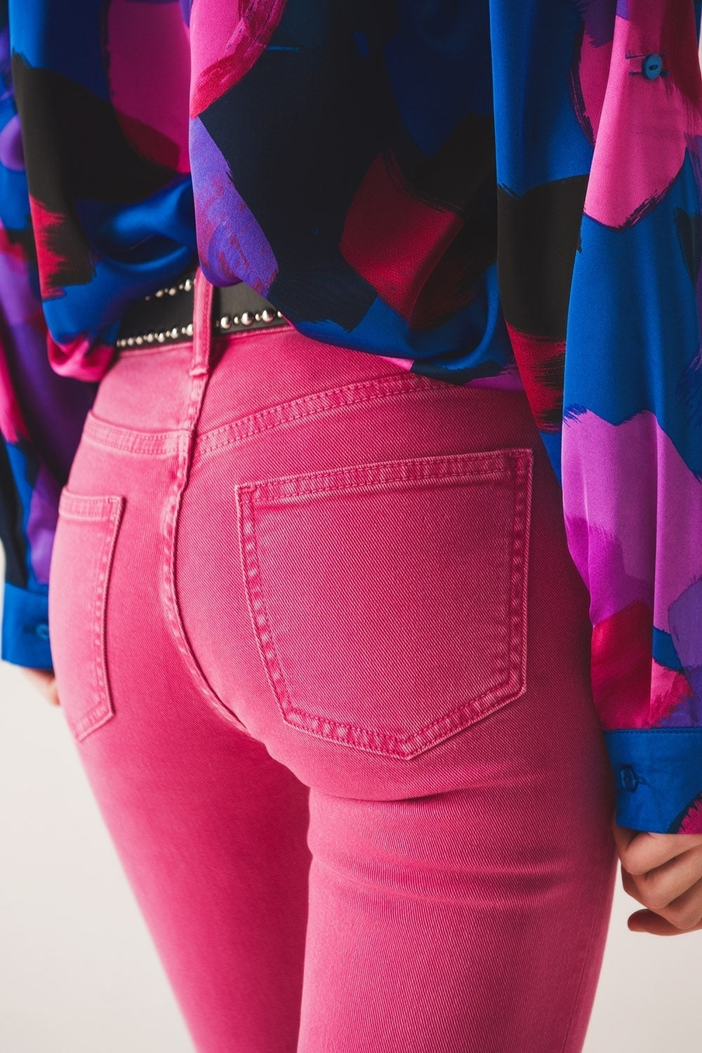 Jean flare taille haute en rose
