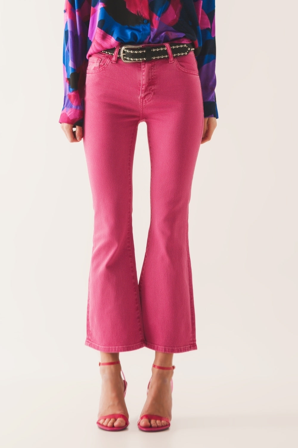 Jean flare taille haute en rose