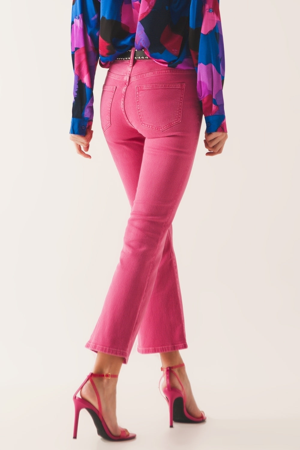 Jean flare taille haute en rose