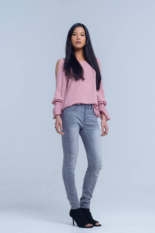 Q2 Jean gris avec détails déchirés