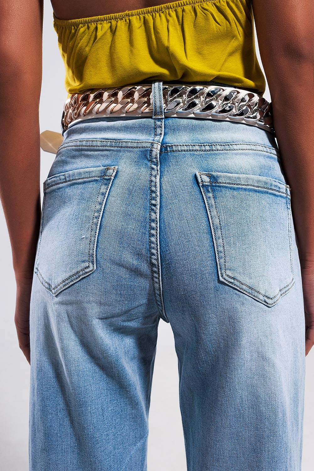 Jean large à taille ultra haute Délavage clair