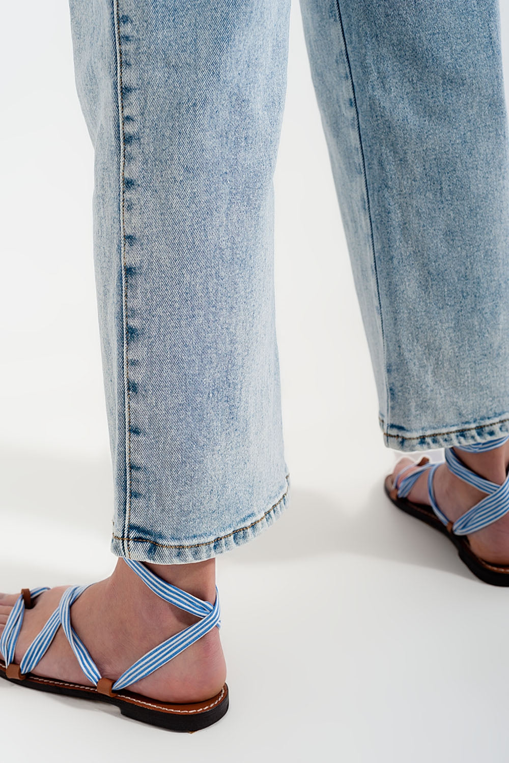 Jean large taille haute - Délavage à l'eau de javel