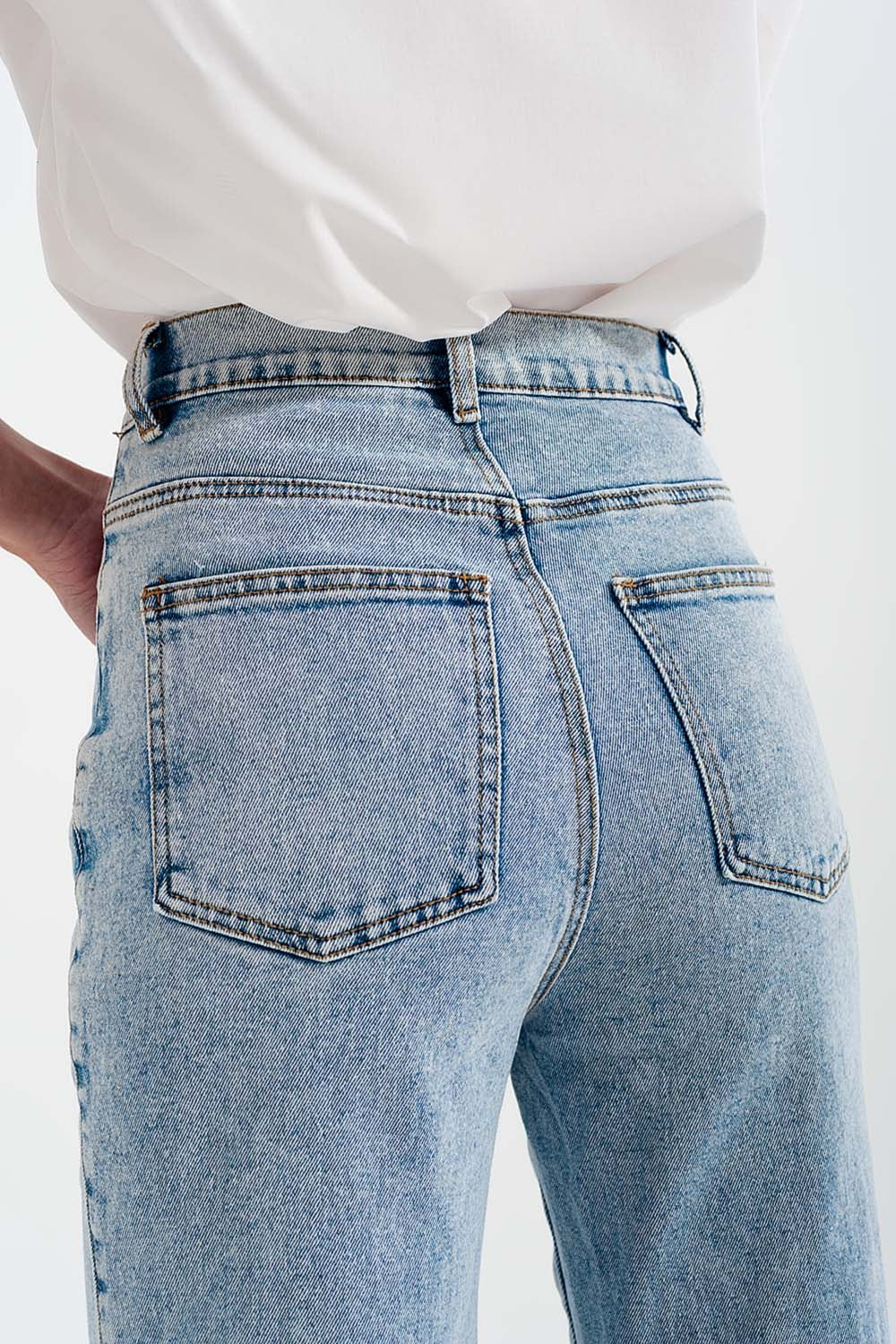Jean large taille haute - Délavage à l'eau de javel