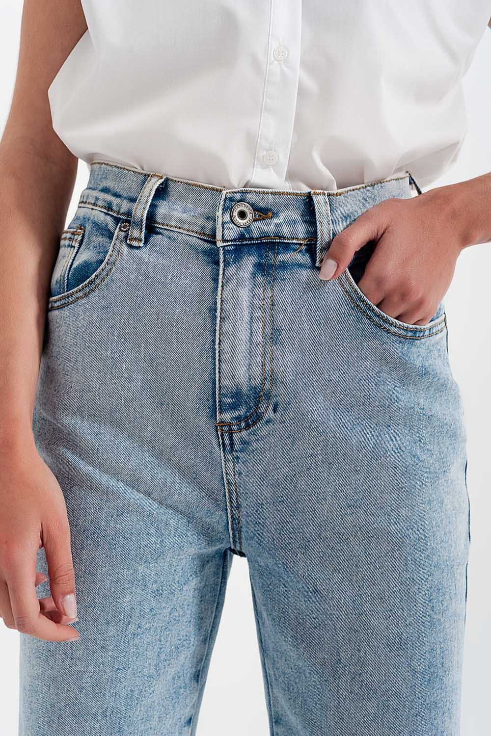 Jean large taille haute - Délavage à l'eau de javel
