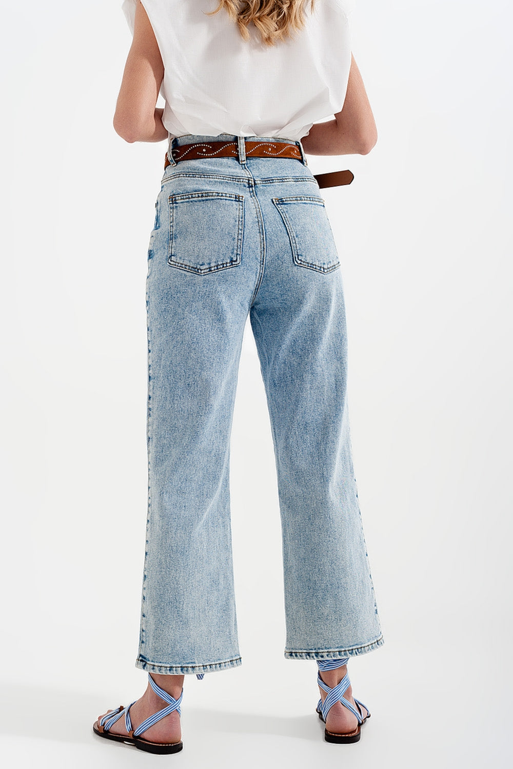 Jean large taille haute - Délavage à l'eau de javel