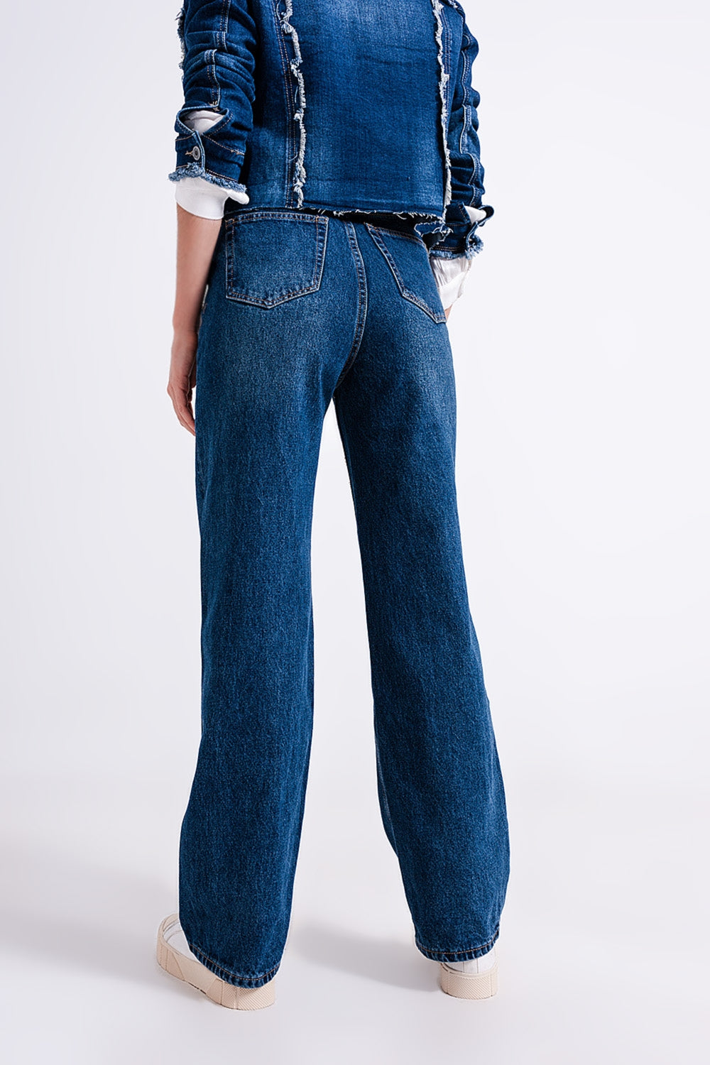 Jean large taille haute délavé moyen