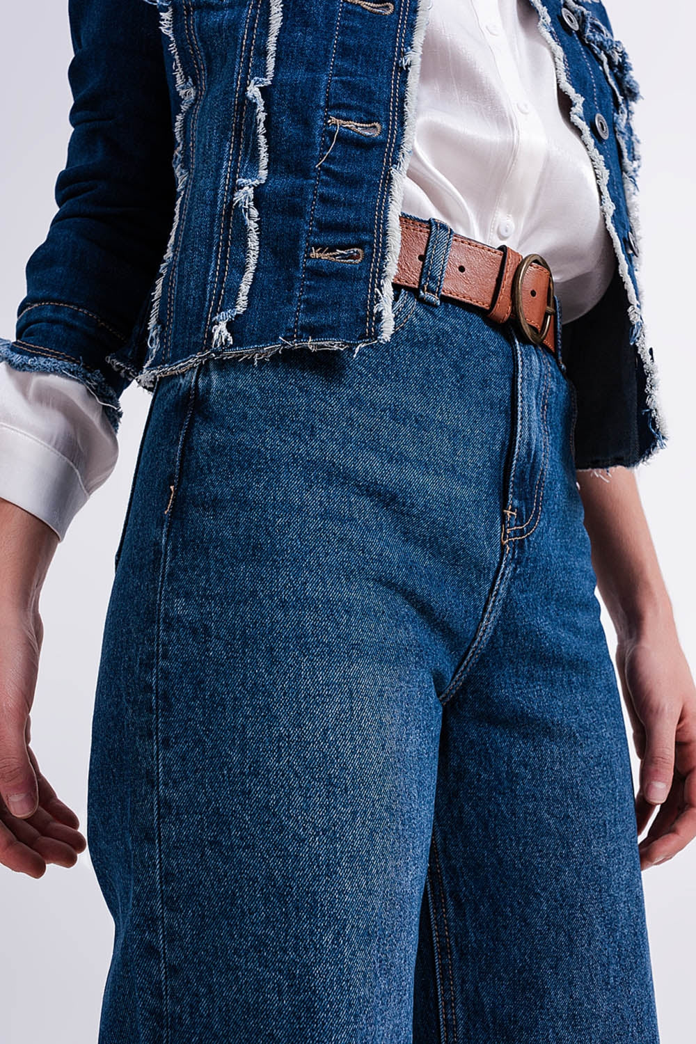 Jean large taille haute délavé moyen