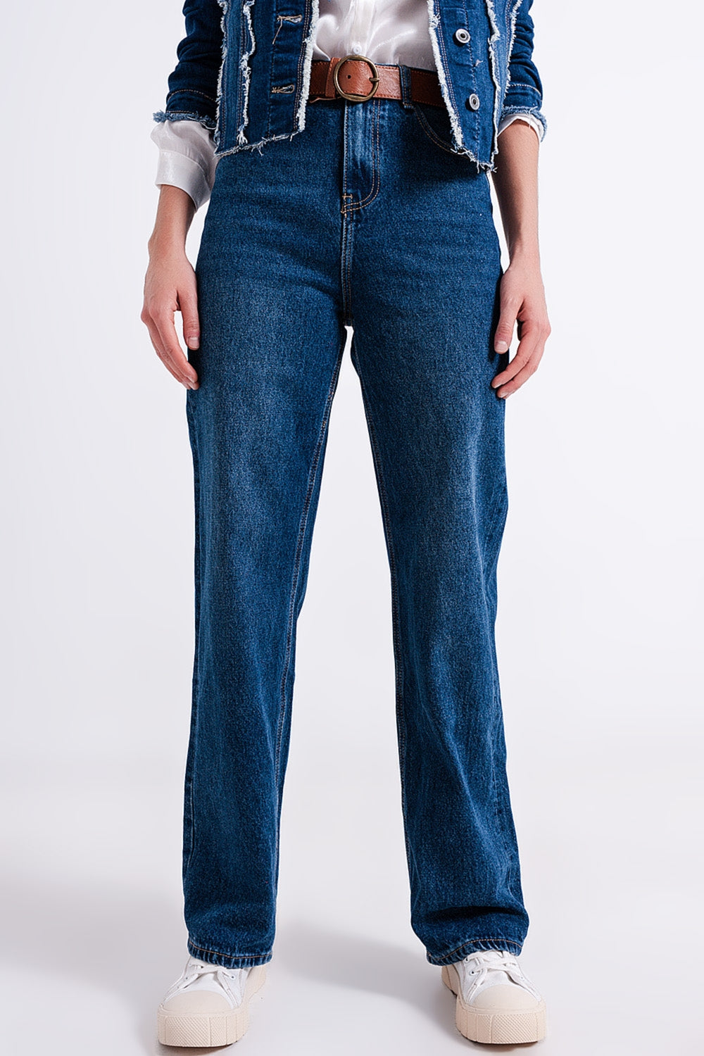 Jean large taille haute délavé moyen