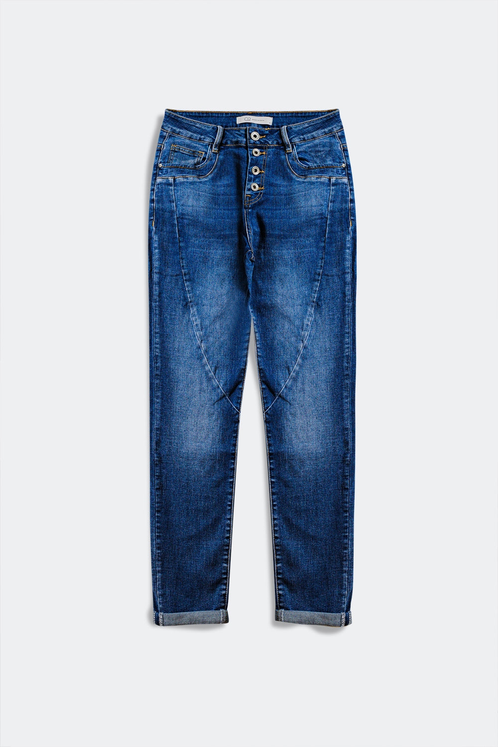Q2 Jean mom à coutures fantaisie Bleu délavé foncé