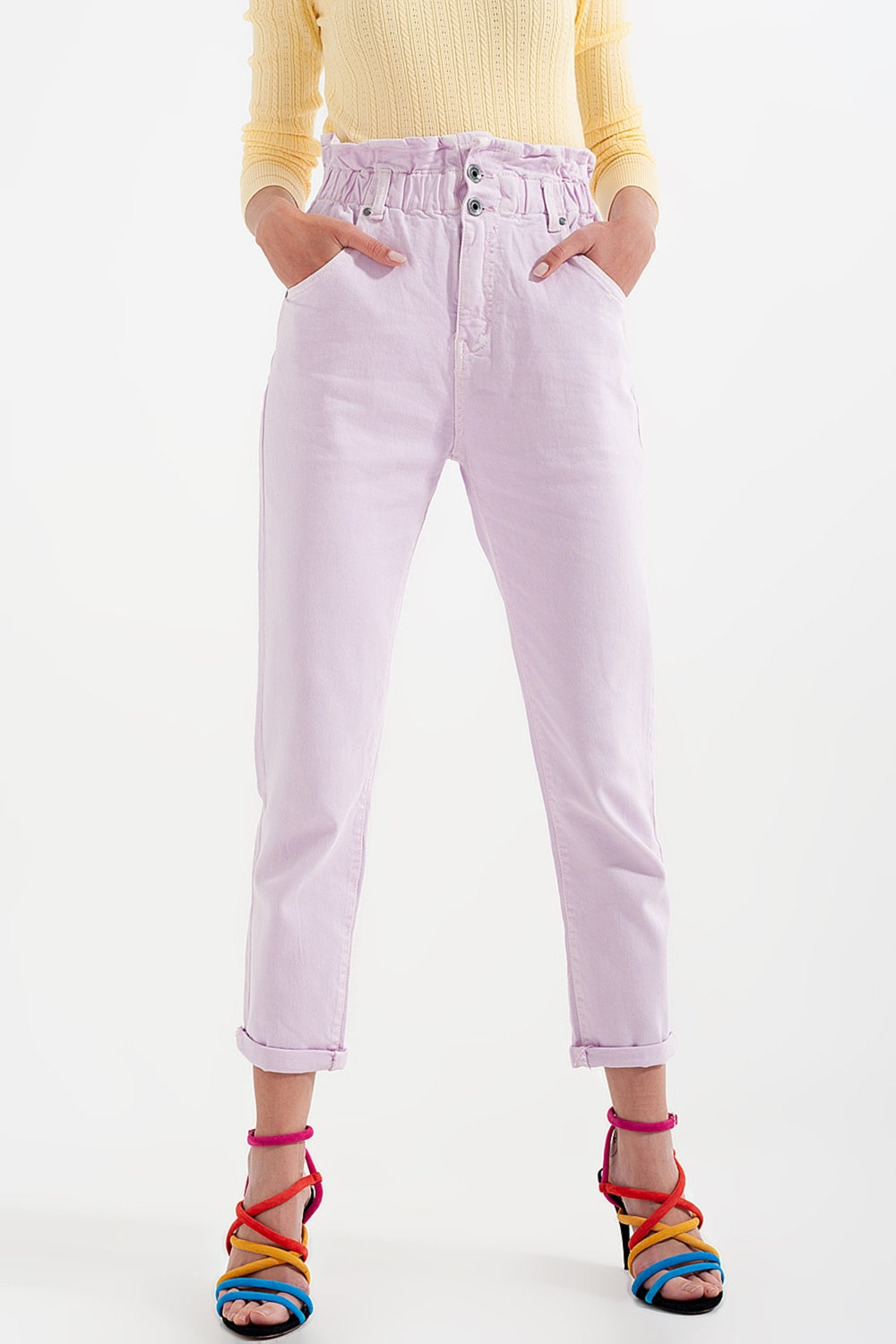 Jean mom à élastique taille haute froncée lilas