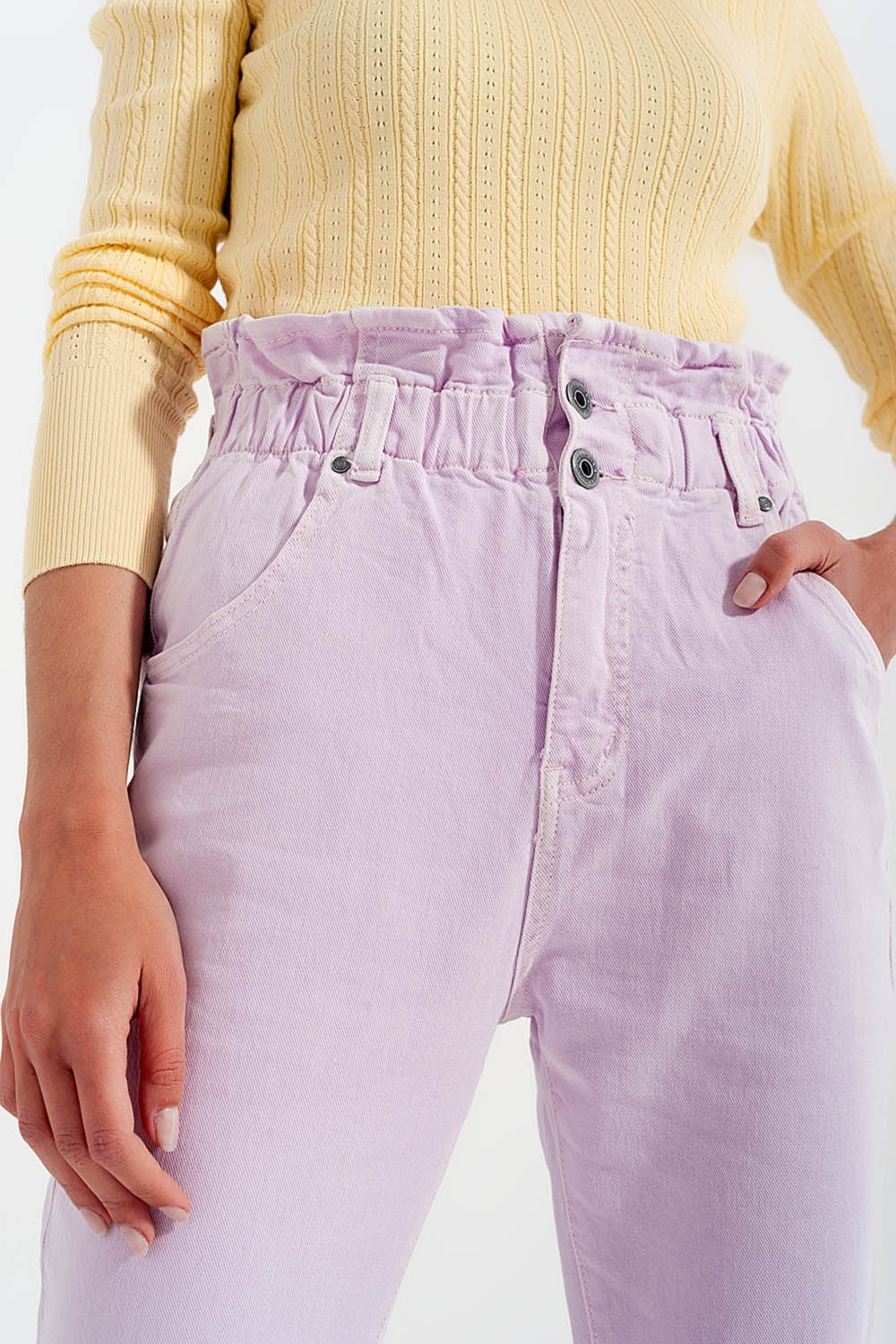 Jean mom à élastique taille haute froncée lilas