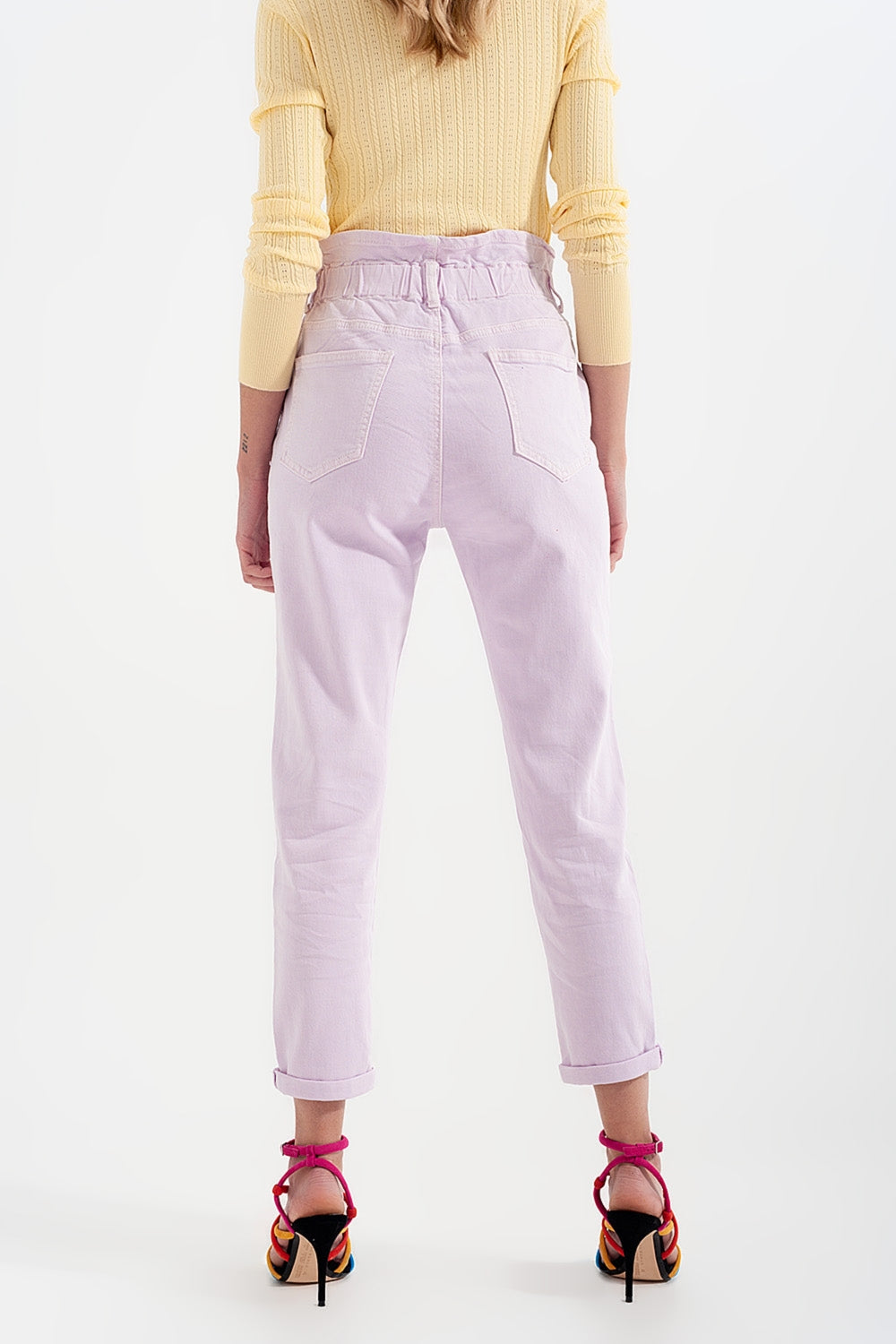 Jean mom à élastique taille haute froncée lilas