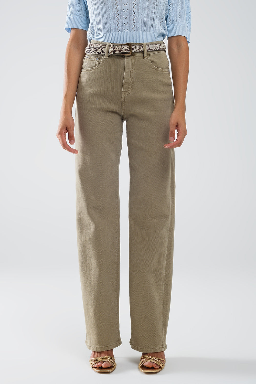 Q2 Jean mom ample à taille haute beige