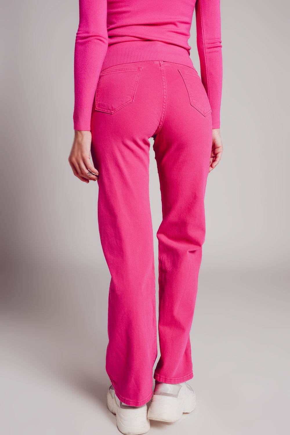 Jean mom ample à taille haute fuchsia