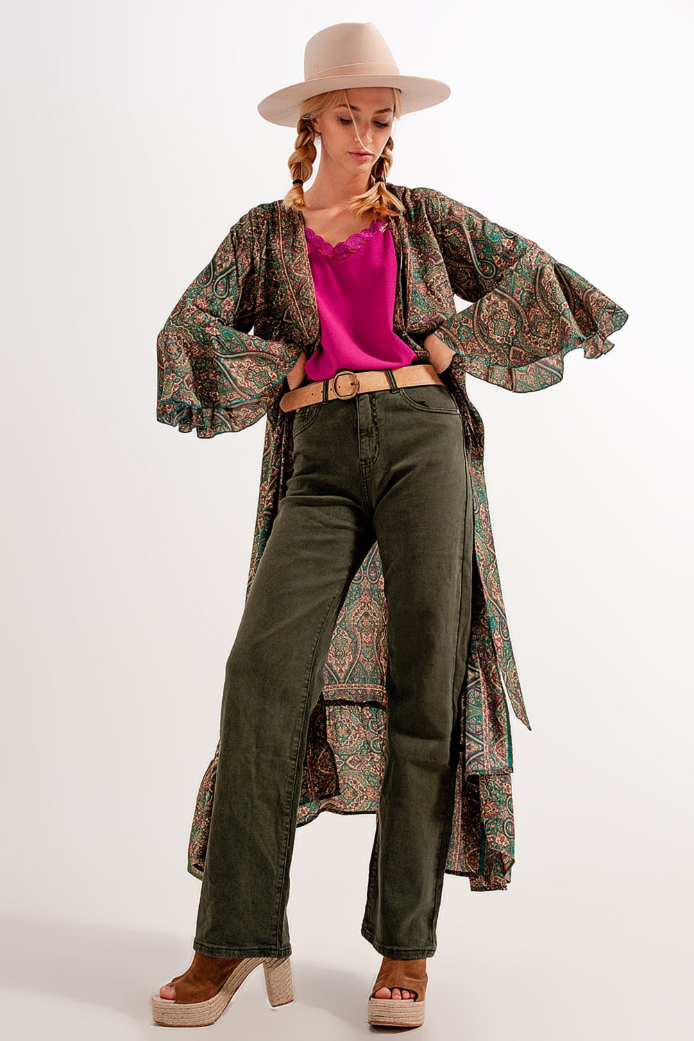 Jean mom ample à taille haute vert