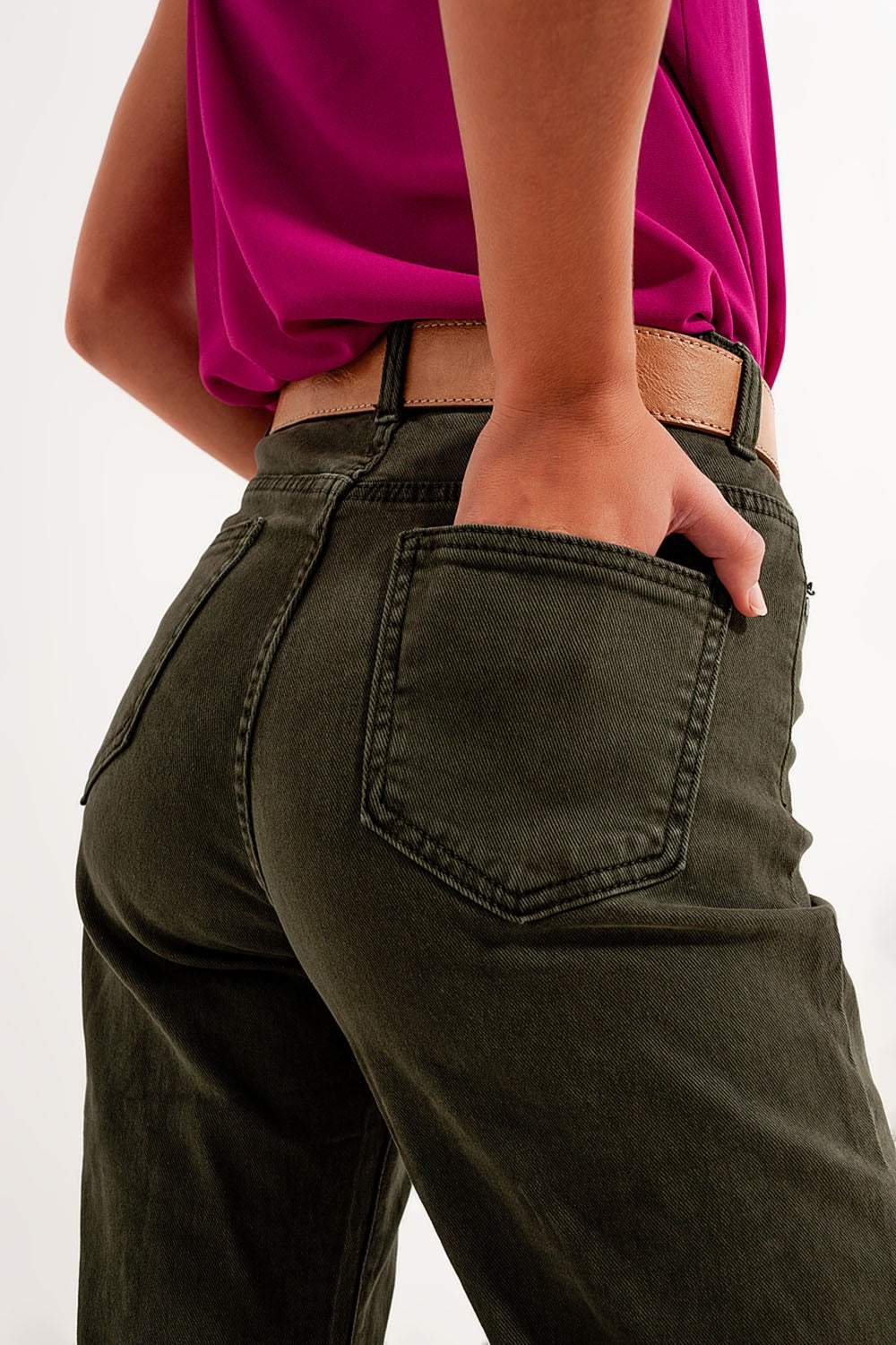 Jean mom ample à taille haute vert