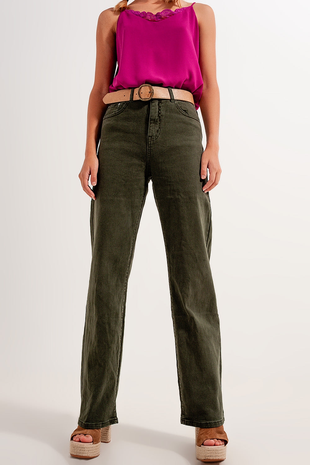 Jean mom ample à taille haute vert