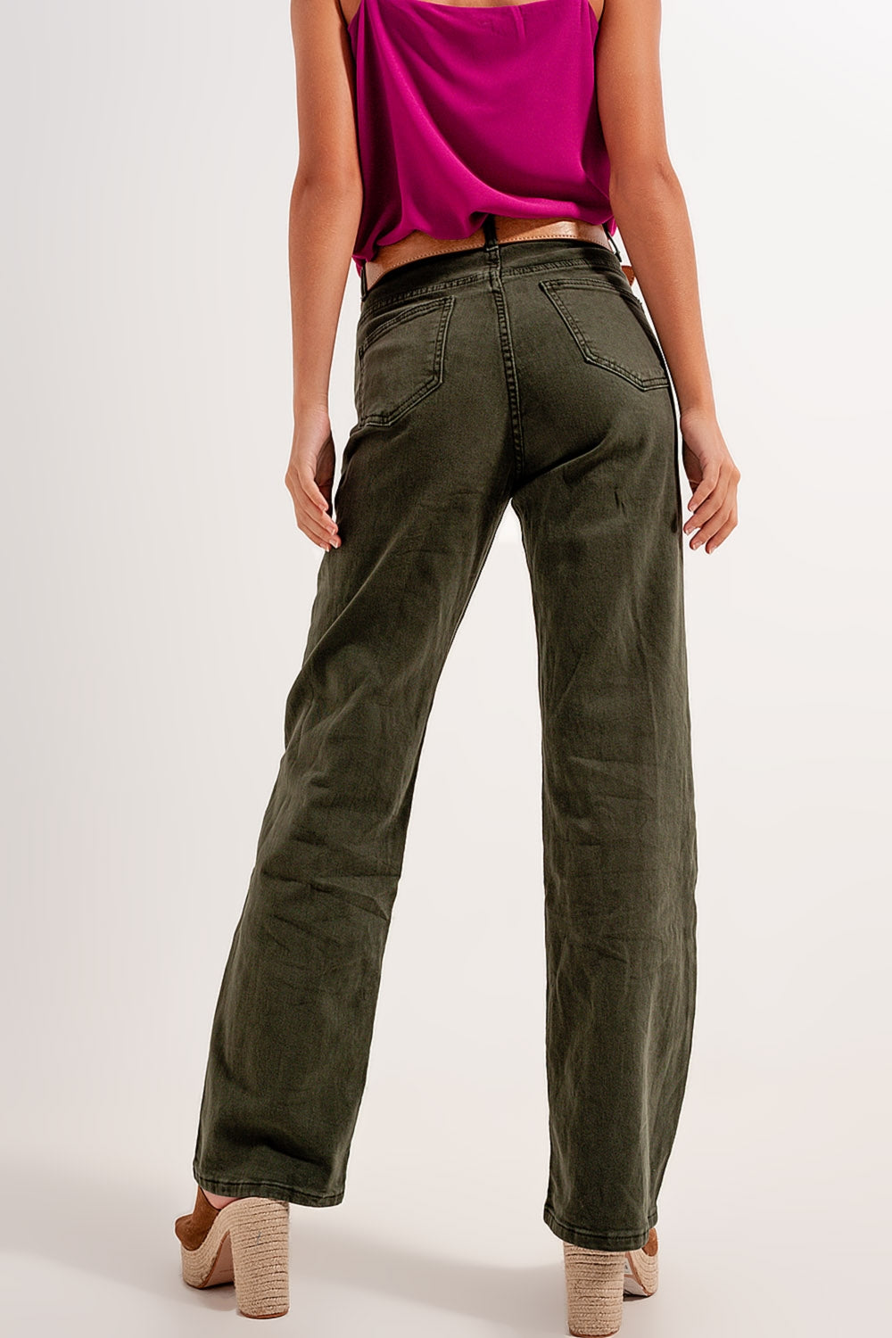 Jean mom ample à taille haute vert