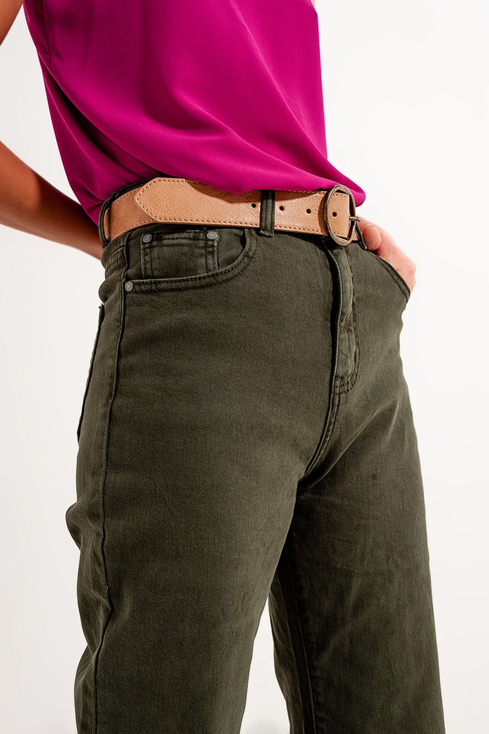 Jean mom ample à taille haute vert