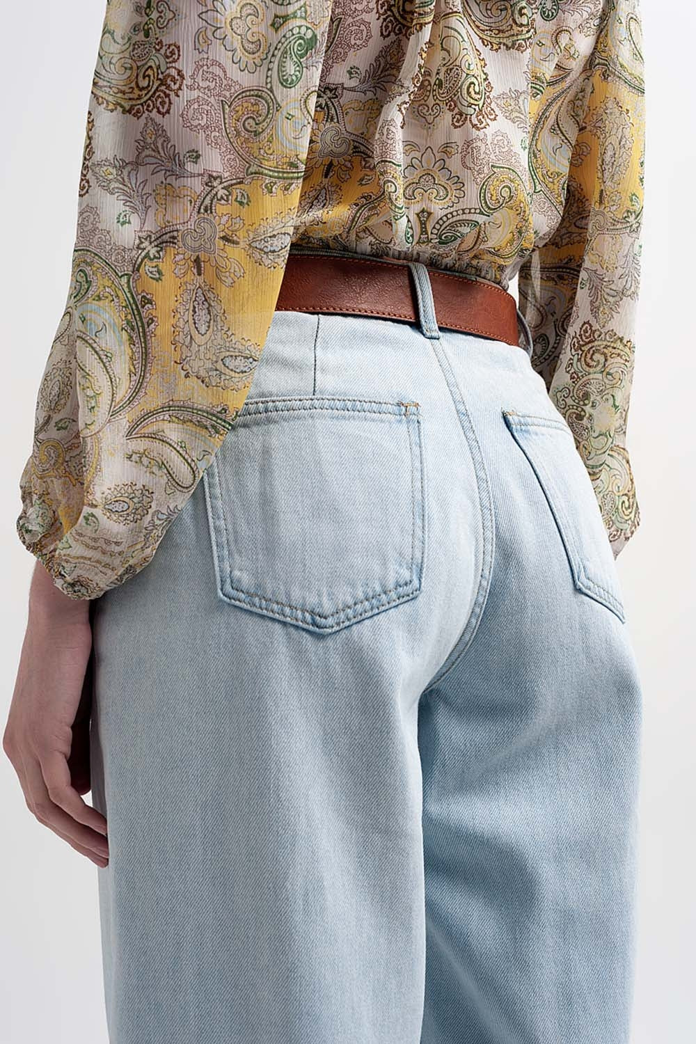 Jean mom ample taille haute Délavage clair