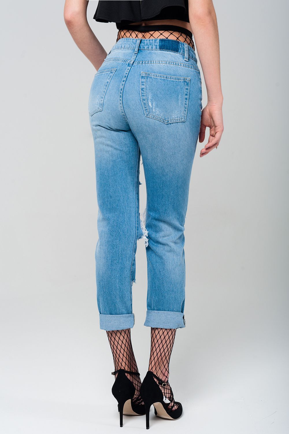 Jean mom avec détail résille