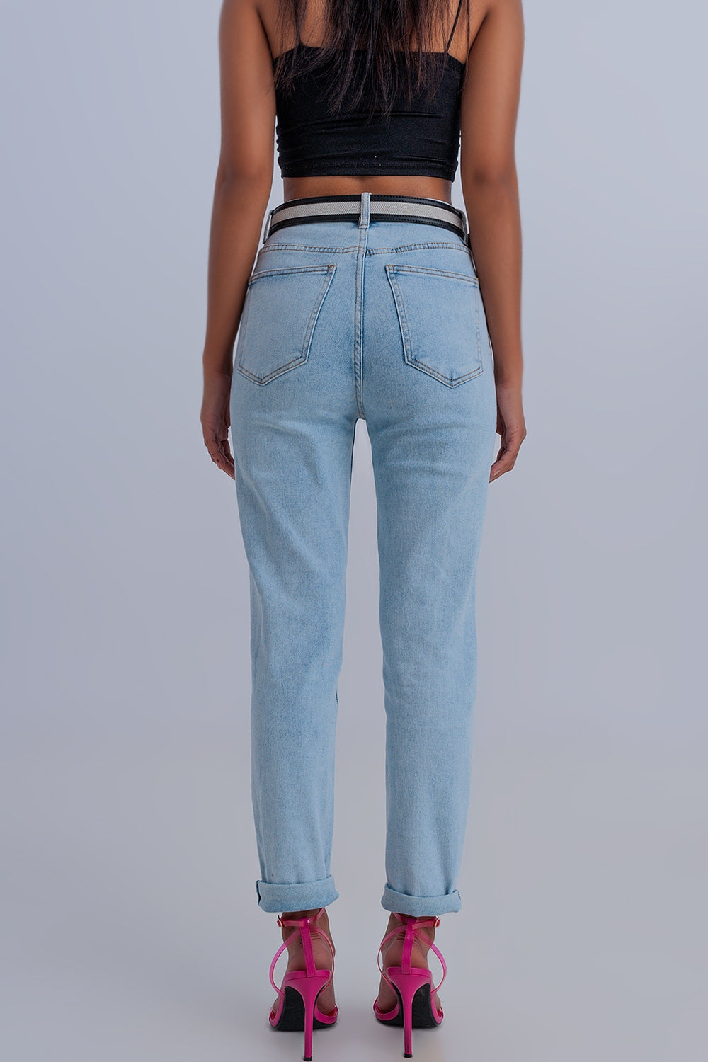 Jean mom basic Délavage clair
