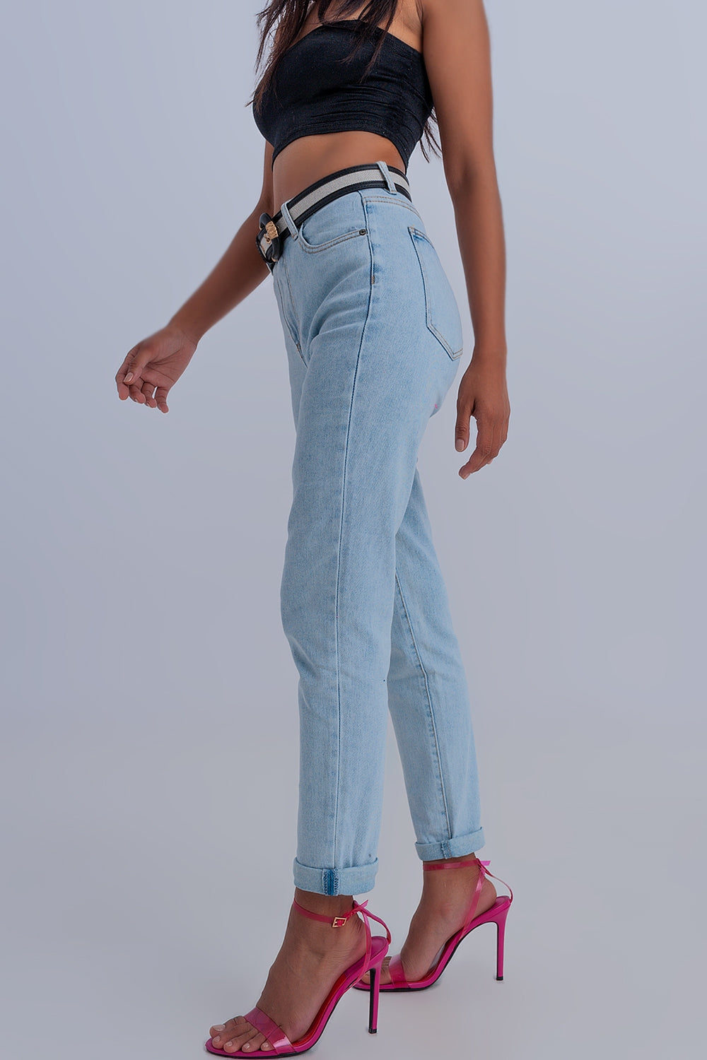 Jean mom basic Délavage clair