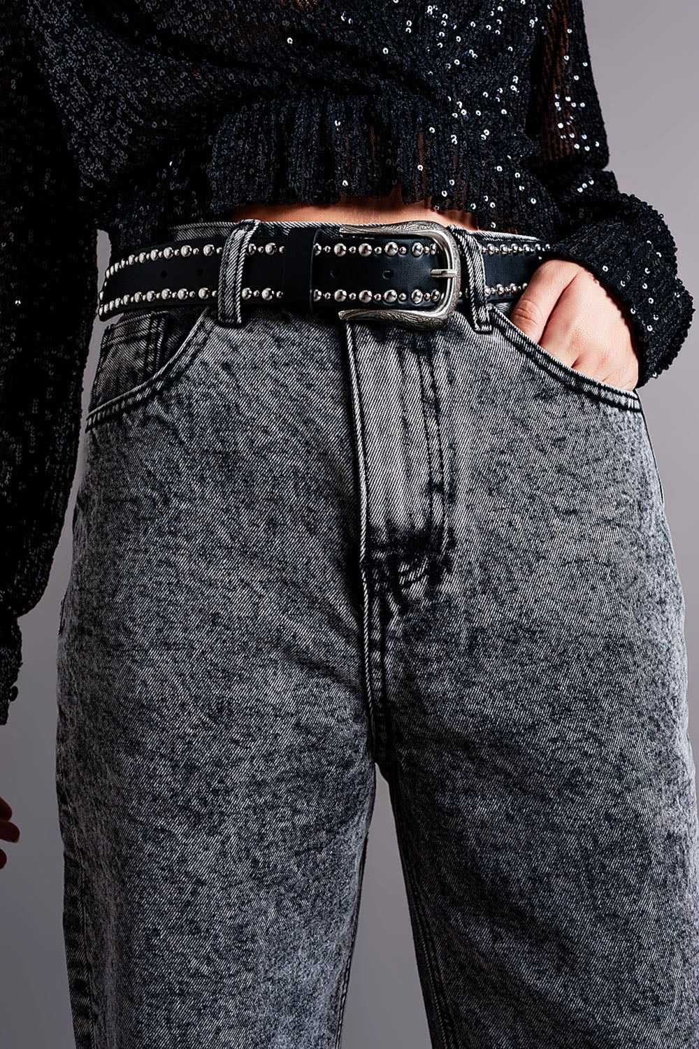 Jean mom de qualité supérieure à taille haute noir