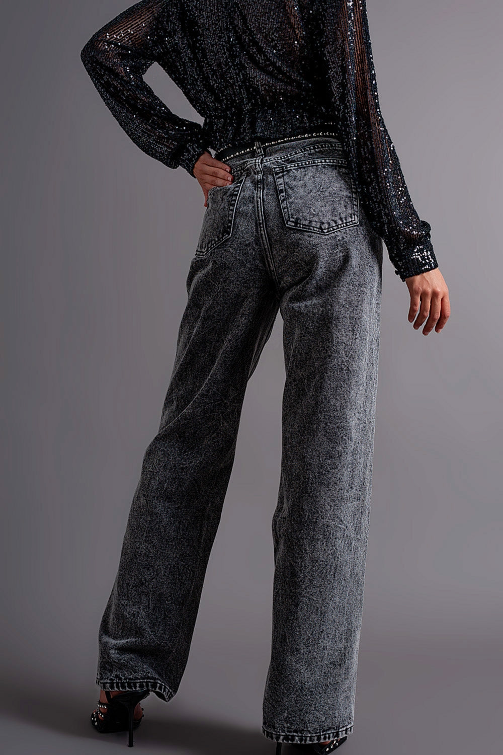 Jean mom de qualité supérieure à taille haute noir
