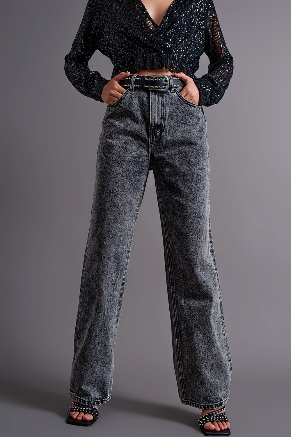 Jean mom de qualité supérieure à taille haute noir